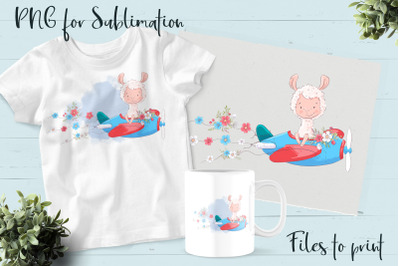 Cute Lama sublimation. Design for printing.
