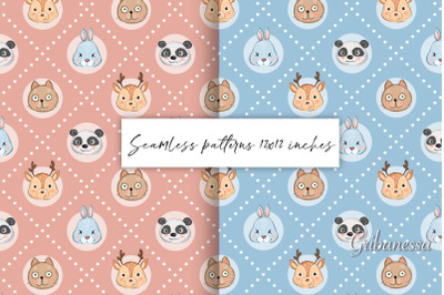Seamless pattern with cartoon animals. 2 colors