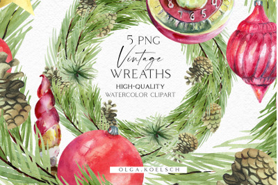 Christmas wreath clipart,&nbsp;Watercolor vintage red Christmas decor png