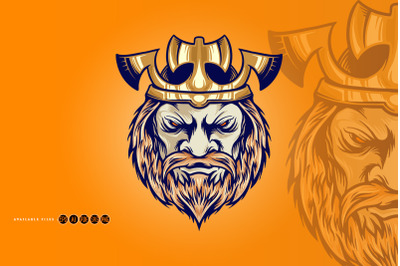 Axe Crown King Viking Head Mascot