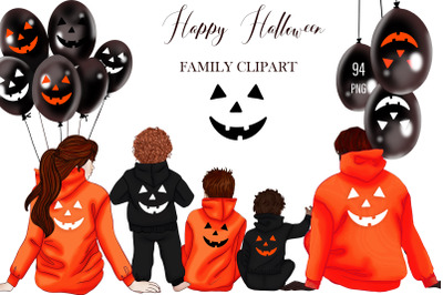 Halloween family clipart&2C; Family sitting&2C; Happy Halloween