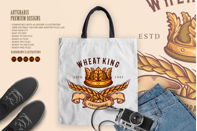 Wheat King Crown Logo Badge illustrations