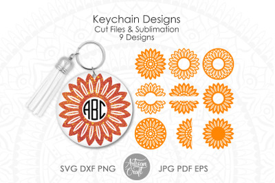 Sunflower keychain SVG, sunflower keyring