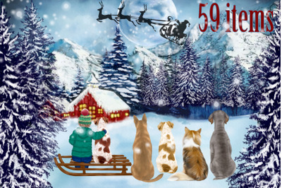 Christmas dogs clipart,Christmas scenery,Dog Breeds Clipart,