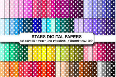 100 Stars Digital Papers Star Background Pattern Paper Pack
