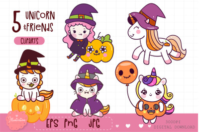 Halloween unicorn pony kawaii sticker baby animals clipart