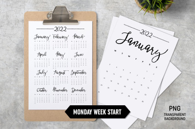Calendar 2022 A4 Monday Start