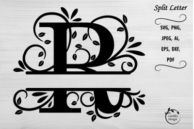 Letter R. Split monogram letter R. Floral alphabet SVG, DXF