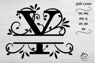 Letter Y. Split monogram letter Y. Floral alphabet SVG, DXF