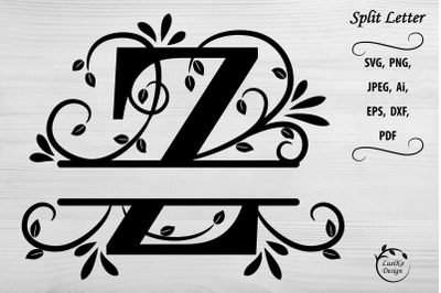 Letter Z. Split monogram letter Z. Floral alphabet SVG, DXF