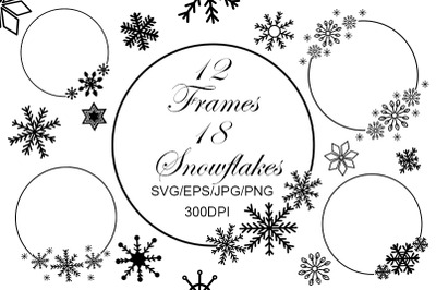 Christmas frames, Snowflakes set, SVG,Christmas, Snowflake frames