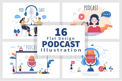 16 Podcast Background Vector illustration