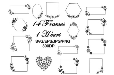 Christmas frames, Snowflakes set, SVG, Heart.