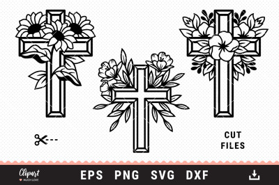 Floral cross SVG, Religious SVG cross clipart, Cross Cut Files