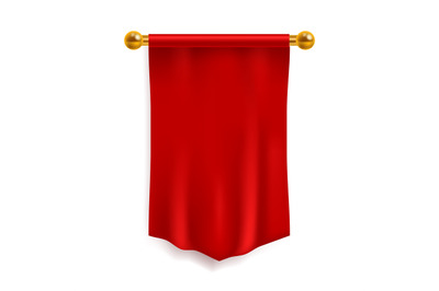 Pennant red. 3d realistic textile flag. Silk or velvet empty material.