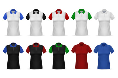 T-shirt Polo. Realistic female clothing. White or black garments with