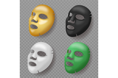 Cosmetics mask. Realistic different colors facial cotton face masks&2C; b