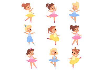 Cute ballerinas. Girls in tutus and pointe shoes. Young ballet dancers