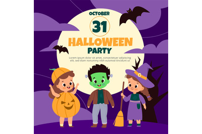 Halloween party. Demonic spooky holiday, kids invitation or greeting,