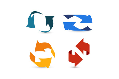 Colorful arrows 3d. Arrow info symbols, two swirl pointers or cursors