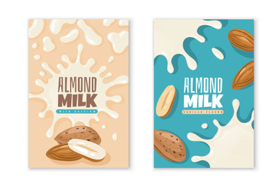 Almond milk labels. Dairy product package design. Vegan diet organic b