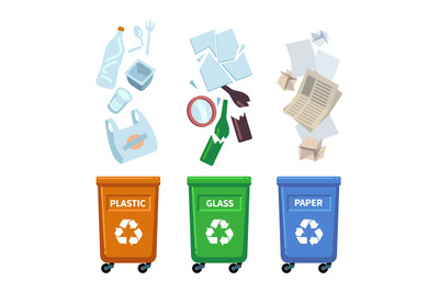 Trash bins. Different types containers for waste sorting. Separation o