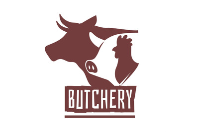 Emblems butcher. Butchery shop labels, domestic animals silhouette and