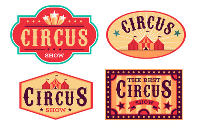 Emblems circus. Fun carnival festival, retro paper signboard, invitati