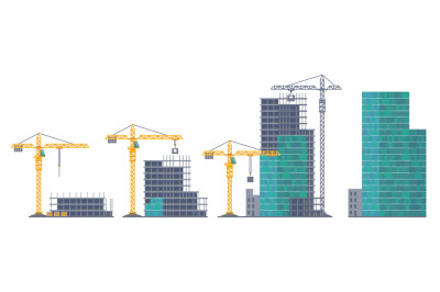 House emergence. Building stages. Unfinished real estate and crane. Ho