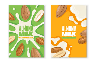 Labels almond milk. Dairies package design template, diet vegan produc