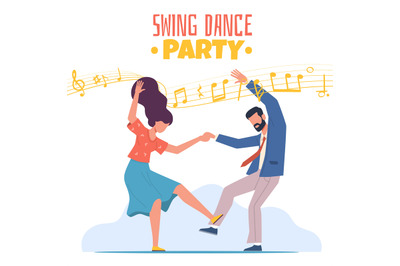 Boogie Woogie Dancing. Happy couple man and woman on swing dance party