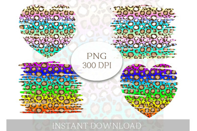 Leopard rainbow background png colorful torn heart sublimation