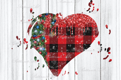 Hand Drawn Heart,Christmas Heart, Red Buffalo Plaid Patches PNG - Buff