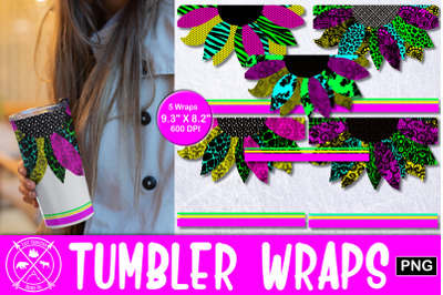 Neon Sunflower Skinny Tumbler Wrap Sublimation|Tumbler PNG