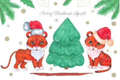 Christmas animals clipart. Tiger clip art