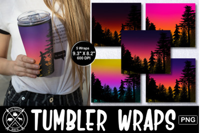 Skinny Tumbler Pine Tree Sunset wrap sublimation|Tumbler PNG