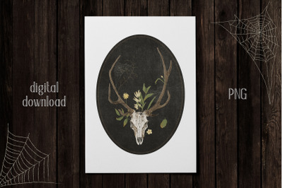 Halloween Deer Skull Print PNG