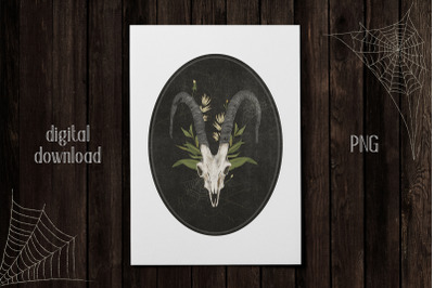 Halloween Goat Skull Print PNG