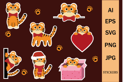 Cute tiger cubs characters, stickers