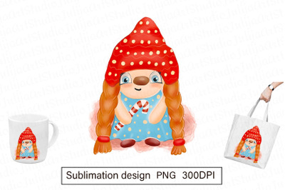 Christmas gnome girl with candy - sublimation design png