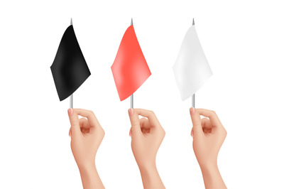 Hands holding flags. Isolated red&2C; black&2C; white checkbox vector illust