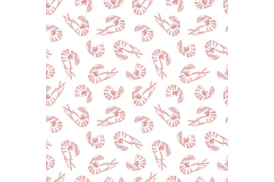 Shrimp pattern. Seafood restaurant cafe or bar background. Ocean food