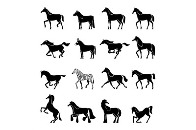 Horse silhouettes. Strong beautiful domestic animals horses in action