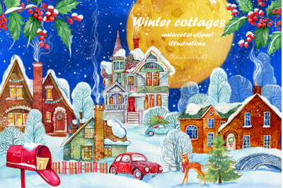 Winter cottages PNG clipart