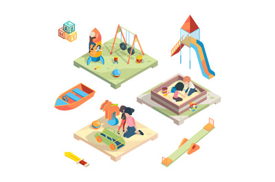 Playground isometric. Place for funny games kids preschool playing wit