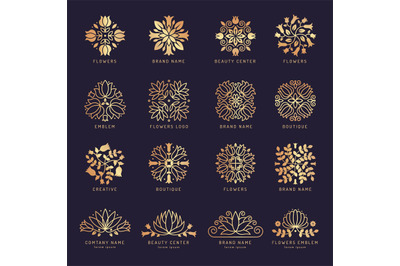 Floral beauty logo. Luxury stylized decorative shapes leaves flowers b