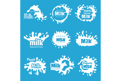 Milk logo. Cheese lecho or yoghurt splashes fresh farm dairy products