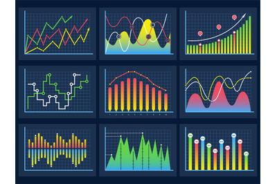 Line charts. Modern infographic set diagrams curves development graphs