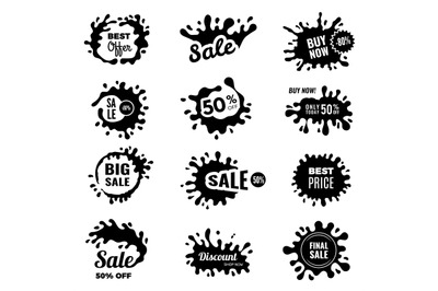 Black splashes. Sale promotional badges special offers advertising tag