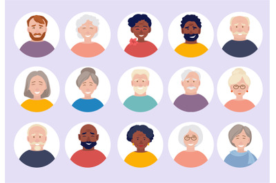 Elderly people avatars. Old person faces for web cv or id doc vector c